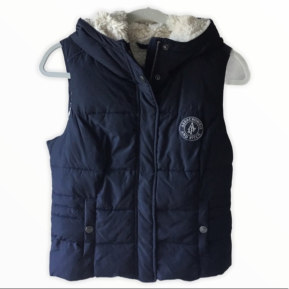 Abercrombie & Fitch Jackets & Blazers - Abercrombie & Fitch Navy Blue Faux Fur Puffer Vest